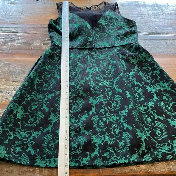 Aidan Mattox Floral Embroidered Lace Green and Black Mini Dress Paisley Formal - Picture 11 of 12